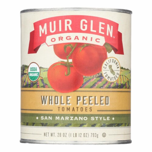 Muir Glen Peeled Whole Plum Tomatoes - Tomatoes - Case of 12 - 28 oz. Perspective: front