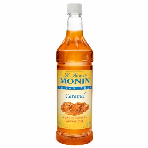 Monin Sugar Free Caramel Flavor Syrup, 1 Liter -- 4 per case. Perspective: front