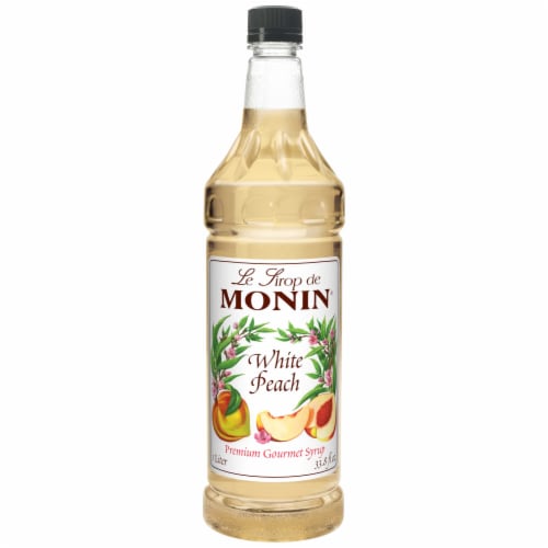 Monin White Peach Syrup, 1 Liter -- 4 per case. Perspective: front