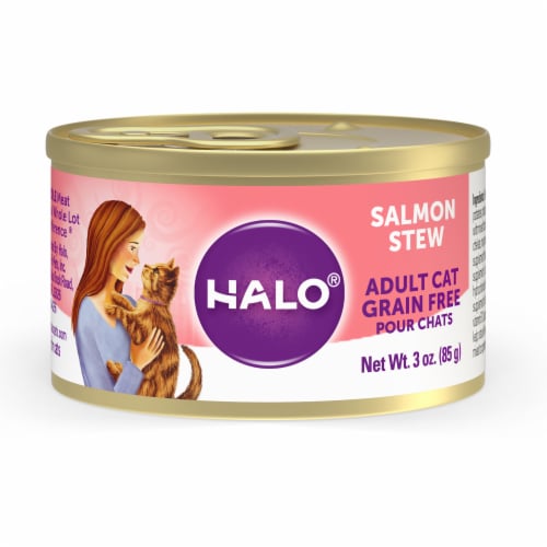 HALO Grain Free Natural Salmon Stew Wet Cat Food Perspective: front