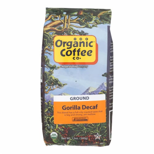 Organic Coffee Company - Gorilla Decaf Ground, Regular Roast  - Case of 6 - 12 OZ Perspective: front