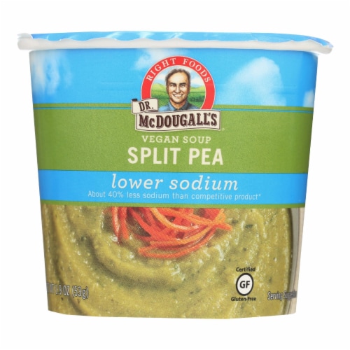 Dr. McDougall's Vegan Split Pea Lower Sodium Soup Cup - Case of 6 - 1.9 oz. Perspective: front