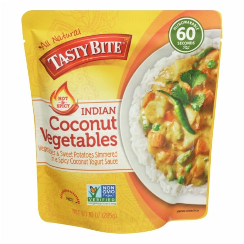 Tasty Bite Heat & Eat Indian Cuisine Entire Hot & Spicy Coconut Vegetables-Case of 6 - 10 oz Perspective: front