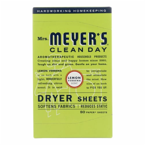 Mrs. Meyer's Clean Day - Dryer Sheets - Lemon Verbena - Case of 12 - 80 Sheets Perspective: front