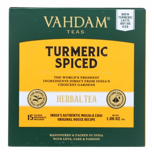 Vahdam Teas - Hrbl Tea Organic Turmeric Spice - Case of 6 - 15 BAG Perspective: front