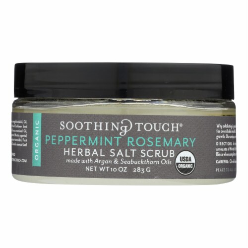 Soothing Touch Scrub - Organic - Salt - Herbal - Peppermint Rosemary - 10 oz Perspective: front