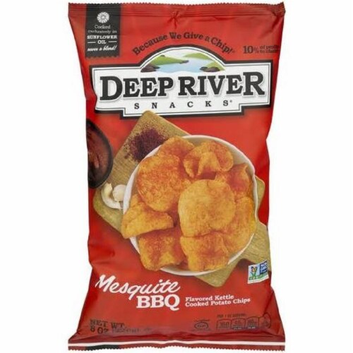 Deep River Snacks Mesquite BBQ kettle Cooked Potato Chips, 8oz (Pack of 12) Perspective: front