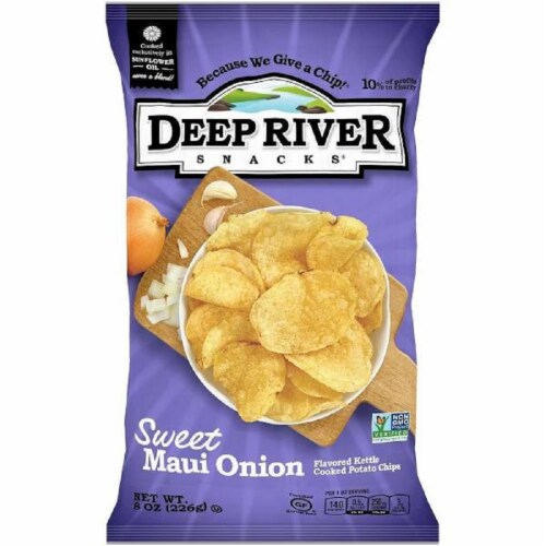 Deep River Snacks Sweet Maui Onion  kettle Cooked Potato Chips, 8oz (Pack of 12) Perspective: front