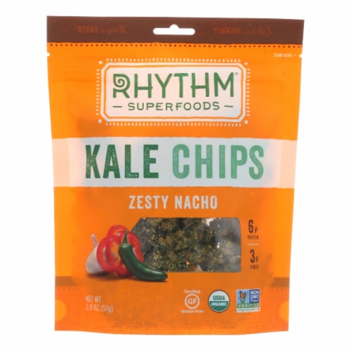 Rhythm Superfoods Kale Chips - Zesty Nacho - Case of 12 - 2 oz. Perspective: front