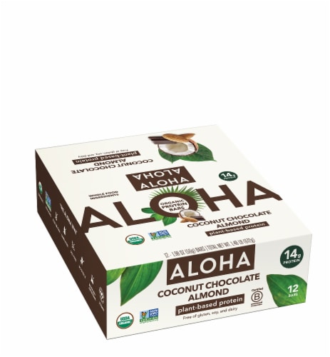 Aloha Coconut Chocolate Almond Plant-Based Protein Bars Perspective: front
