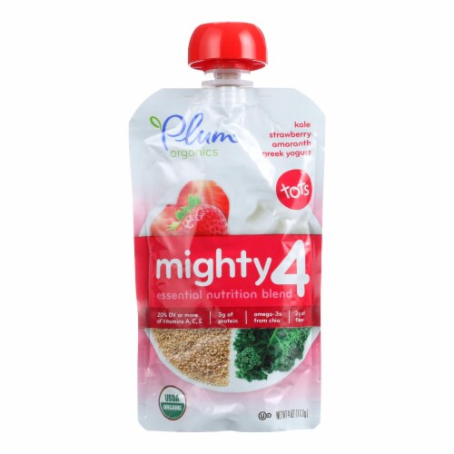 Plum Organics Nutrition Blend-Mighty 4-Kale Strawberry Amaranth Greek Yogurt-4oz-6Case Perspective: front