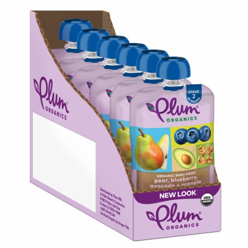 Plum® Organics Pear, Blueberry, Avocado & Granola Baby Food Pouch Perspective: front