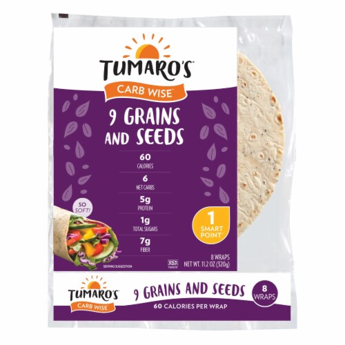 Tumaro'S 8-inch 9 Grains and Seeds Carb Wise Wraps - Case of 6 - 8 CT Perspective: front