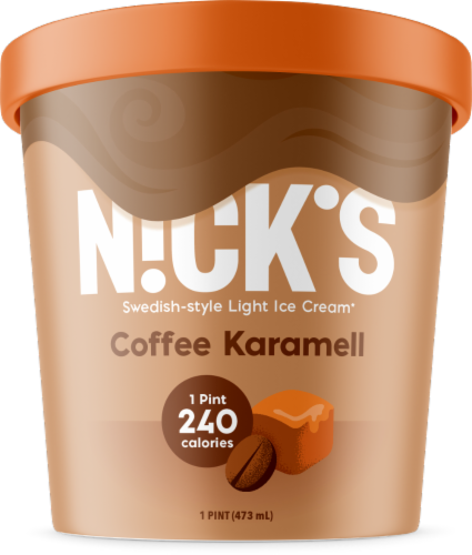 Nick's Swedish-Style Light Ice Cream, Coffee Karamell, Pint (8 Count) Perspective: front
