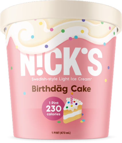 Nick's Swedish-Style Light Ice Cream, BirthdÃ¤g Cake, Pint (8 Count) Perspective: front