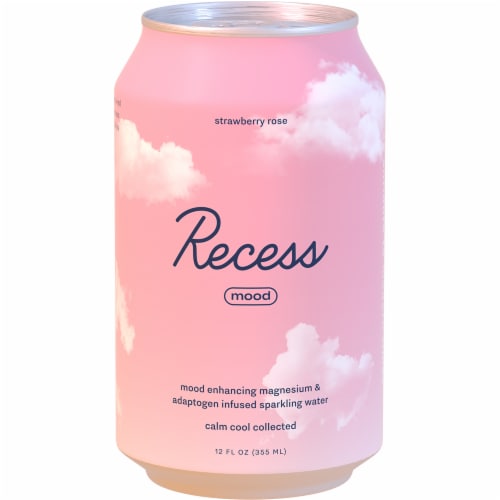 Recess Mood Strawberry Rose Magnesium Infused Sparking Water Cans Perspective: front