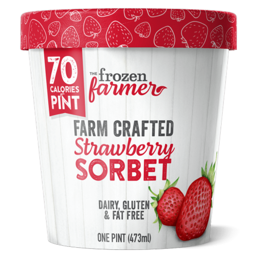 Frozen Farmer, Strawberry Sorbet (Dairy Free & Fat Free) Frozen Dessert, 16 oz. (6 Count) Perspective: front