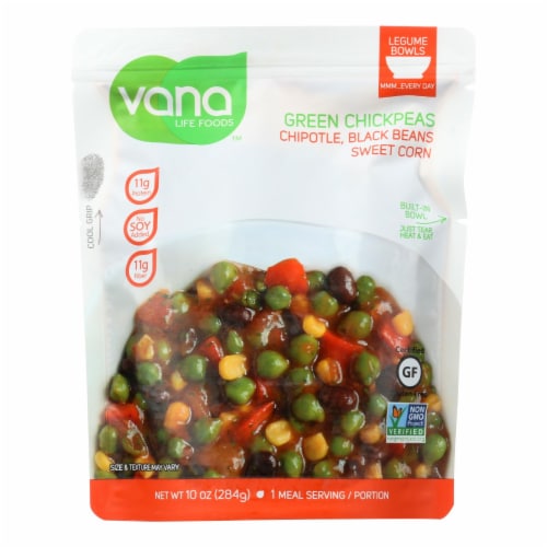 Vana Life Foods Chipotle Black Bean Sweet Corn Green Chickpea Legume Bowls -Case of 6-10 OZ Perspective: front