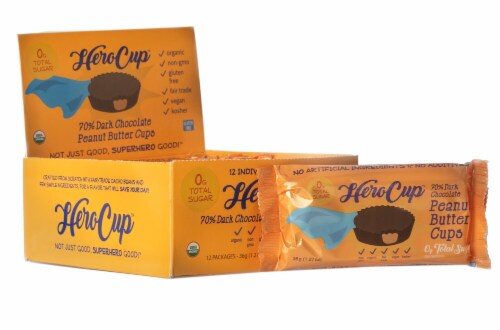 Hero Cup Organic Sugar Free 70% Dark Chocolate Peanut Butter Cups Perspective: front