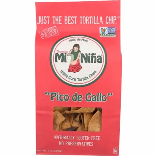 Mi Nina White Corn Tortilla Chips Pico De Gallo Naturally Gluten Free, 12oz (Pack of 9) Perspective: front