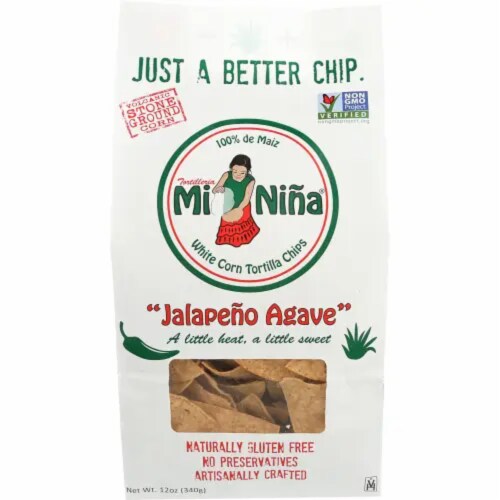 Mi Nina White Corn Tortilla Chips Jalapeno Agave Naturally Gluten Free, 12oz (Pack of 9) Perspective: front