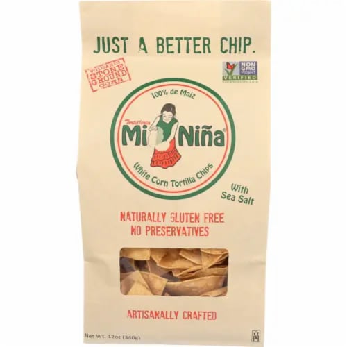 Mi Nina White Corn Tortilla Chips Sea Salt Naturally Gluten Free, 12oz (Pack of 9) Perspective: front