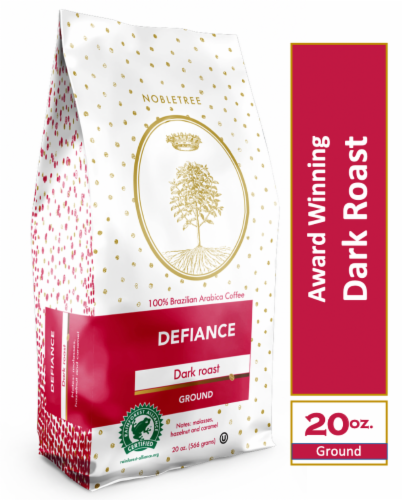 Nobletree "Defiance" Dark Roast Ground Coffee, 20 oz bag Perspective: front