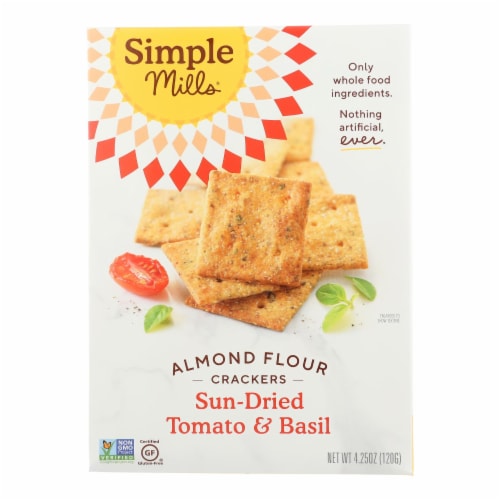 Simple Mills Sun Dried Tomato and Basil Almond Flour Crackers - Case of 6 - 4.25 oz. Perspective: front