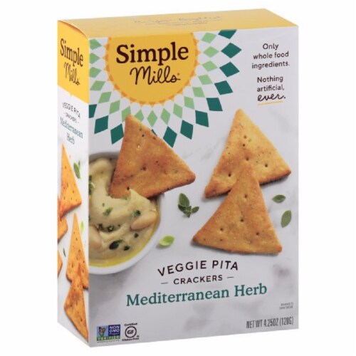 Simple Mills Veggie Pita Crackers Mediterranean Herb, 4.25 oz (Pack of 6) Perspective: front