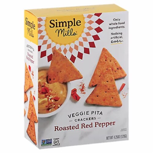 Simple Mills Veggie Pita Crackers Roasted Red Pepper, 4.25 oz (Pack of 6) Perspective: front