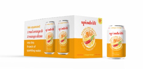 Spindrift® Orange Mango Flavored Sparkling Water Cans Perspective: front