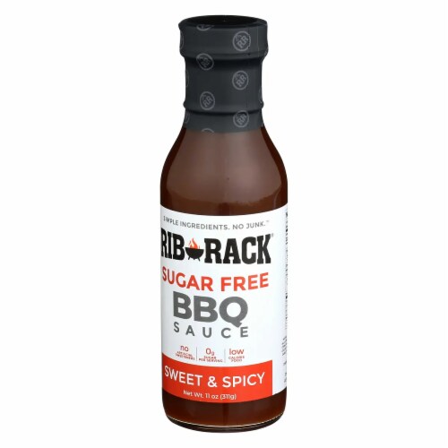 Rib Rack Sweet & Spicy Sugar Free BBQ Sauce, 11 oz [Pack of 6] Perspective: front