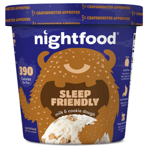 Nightfood, Sleep Expert Approved - Nighttime Ice Cream, Milk and Cookie Dough, Pint (8 Count) Perspective: front