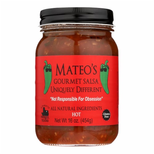 Mateo's Gourmet Salsa Uniquely Different HOT  Gluten Free, 16 oz (Pack of 6) Perspective: front