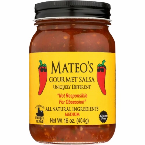 Mateo's Gourmet Salsa  All Natural Ingredients Medium Gluten Free, 16 oz (Pack of 6) Perspective: front
