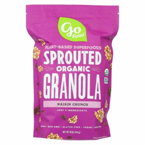 Go Raw Plant-Based Sprouted Organic Granola Raisin Crunch, 16oz (Pack of 6) Perspective: front