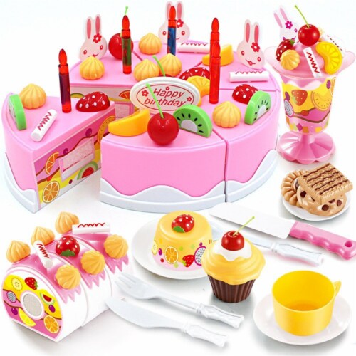 Birthday Cake Play Food Set Pink 75 Pieces Plastic Kitchen Cutting Toy Pretend Play 1 Fry s Food Stores