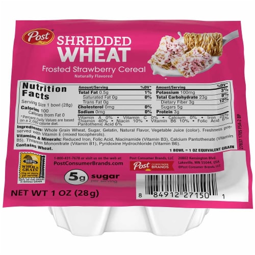 Post Shredded Wheat Frosted Strawberry Cereal, 1 Ounce -- 96 per case. Perspective: front