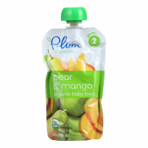 Plum Organics Baby Food - Pear and Mango - Stage 2 - 6 Months and Up - 3.5 .oz - Case of 6 Perspective: front