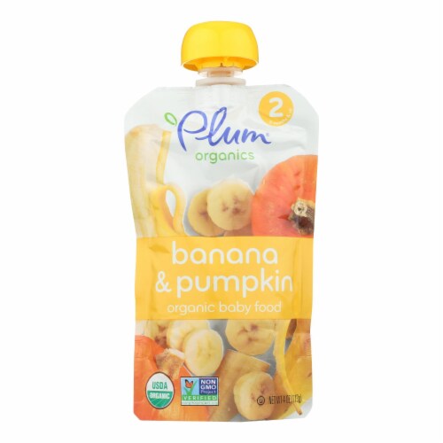 Plum Organics Baby Food-Pumpkin and Banana - Stage 2 - 6 Months and Up - 3.5 .oz - Case of 6 Perspective: front