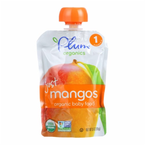 Plum Organics Just Fruit - Organic - Mangoes - Stage 1 - 4 Months and Up - 3.5 oz - Case of 6 Perspective: front