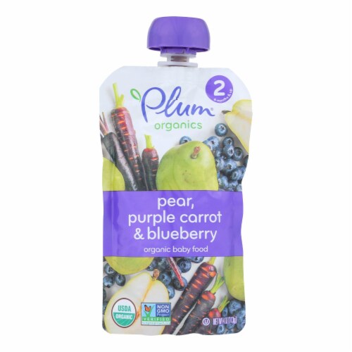 Plum Organics Baby Food-Blueberry Pear and Purple Carrots-Stage 2-6 Months and Up-3.5oz-6Case Perspective: front