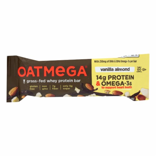 Oatmegabar Protein Bar - Vanilla Almond Crisp - 1.8 oz Bars - Case of 12 Perspective: front