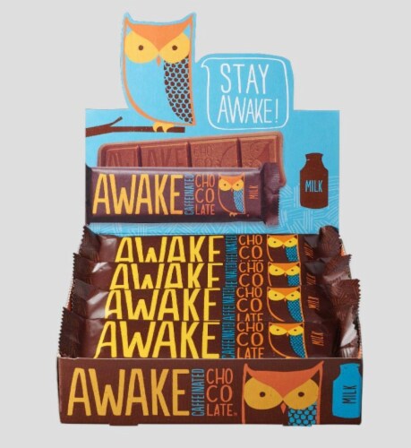 Awake, Caffeinated Milk Chocolate Bars, 1.55 oz. ( 12 count) Perspective: front