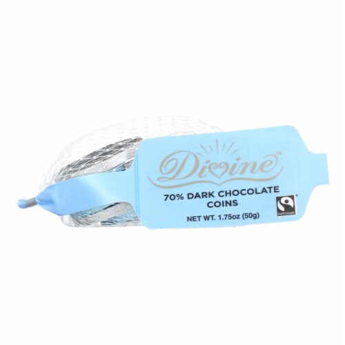 Divine Chocolate Coins - Silver - 70% Dark Chocolate - Case Of 30 - 1.75 Oz. Perspective: front