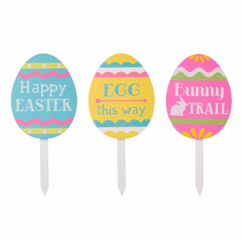 Glitzhome Set of 3 15 H Wooden Easter Egg Yard Stake Perspective: front