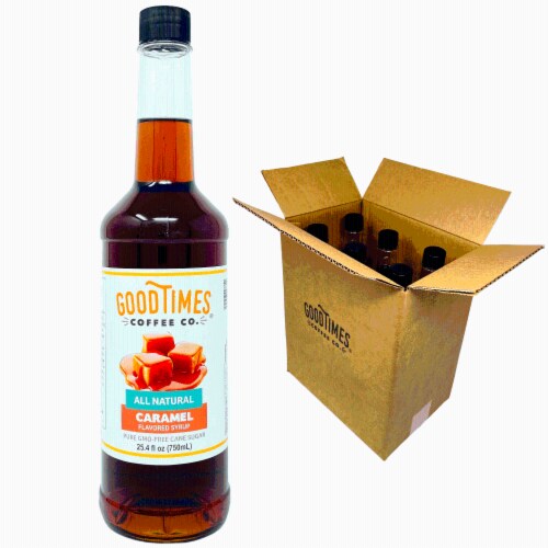 Caramel Syrup, All Natural, Vegan, Gluten-Free, Non-GMO Cane Sugar, 25.4 Fl Oz Bottle, 6 Pack Perspective: front