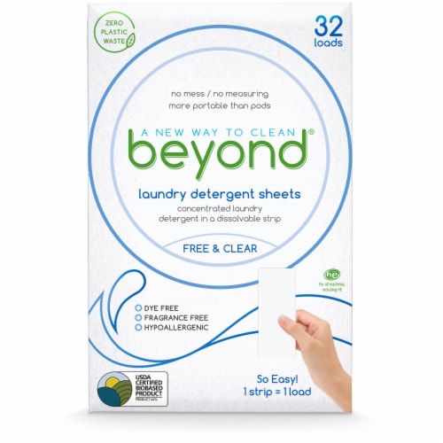 Beyond Concentrated Laundry Detergent Sheets. Zero Plastic Waste. No Chlorine.  Free & Clear Perspective: front