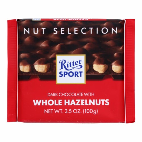 Ritter Sport Chocolate Bar - Dark Chocolate - Whole Hazelnuts - 3.5 oz Bars - Case of 10 Perspective: front