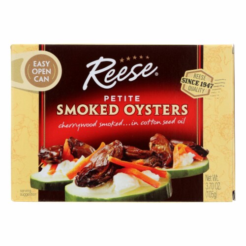 Reese Oysters - Smoked - Petite - Case of 10 - 3.7 oz Perspective: front